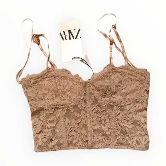 ZARA | Beige-Pink | LACE CORSET STYLE TOP - Picture 5 of 9
